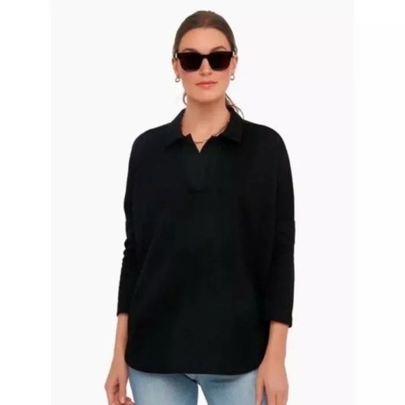 Pomander Place Tuckernuck Black Easy Polo Sweatshirt Collared - Picture 1 of 8
